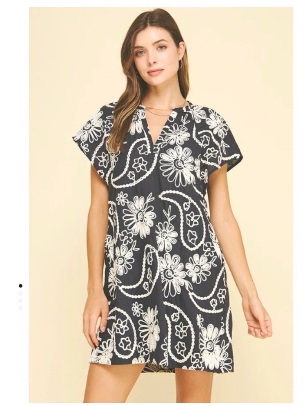 Pinch Navy Tunic with White Floral Embroidery - NEW